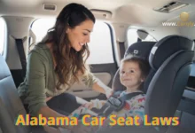 Child in booster seat with proper seat belt fit across shoulder and hips, illustrating Alabama Car Seat Laws compliance for booster stage safety.