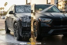 BMW being washed with soap and water at a Car Wash Near Me Self Car Wash.
