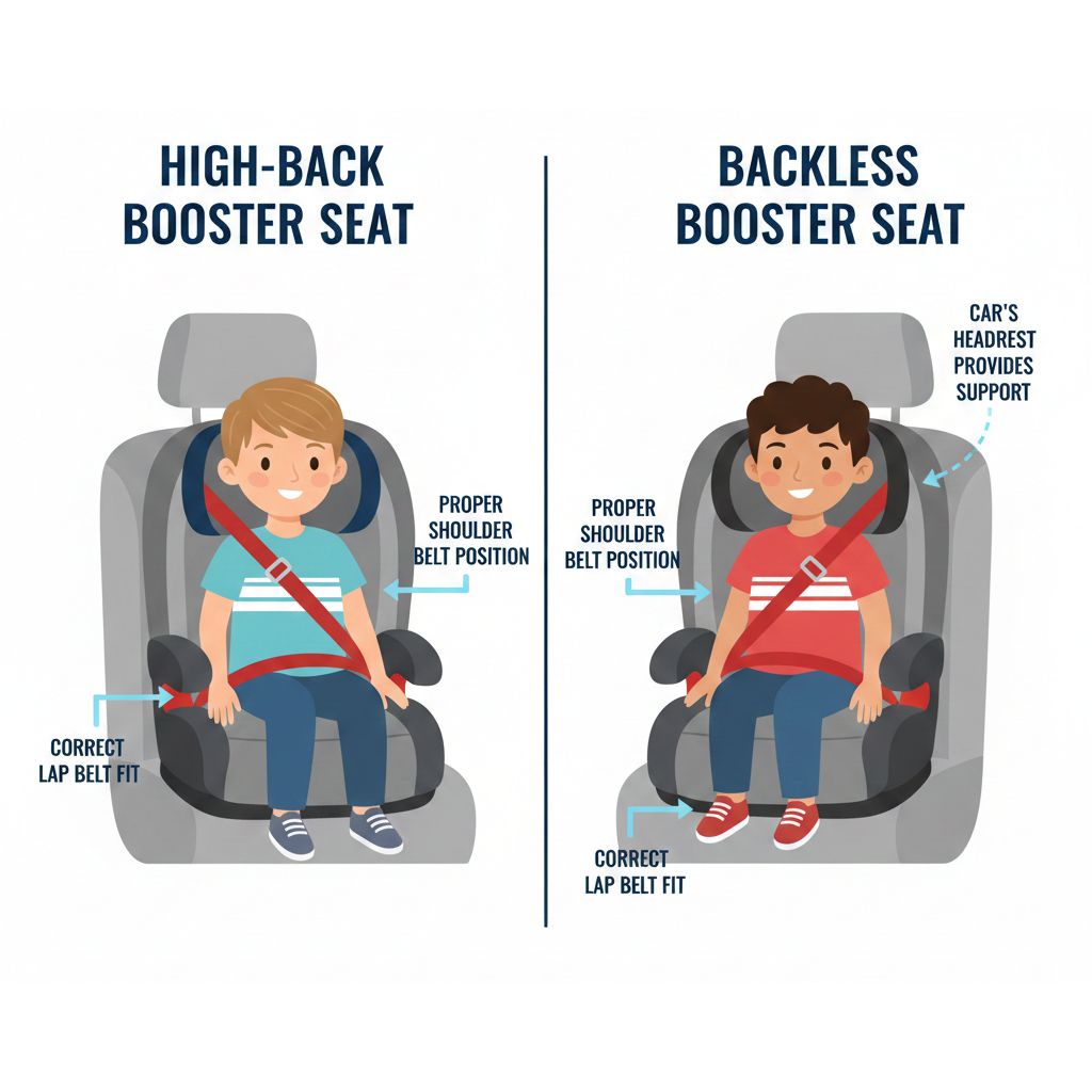 high-back vs backless booster for proper seat belt fit