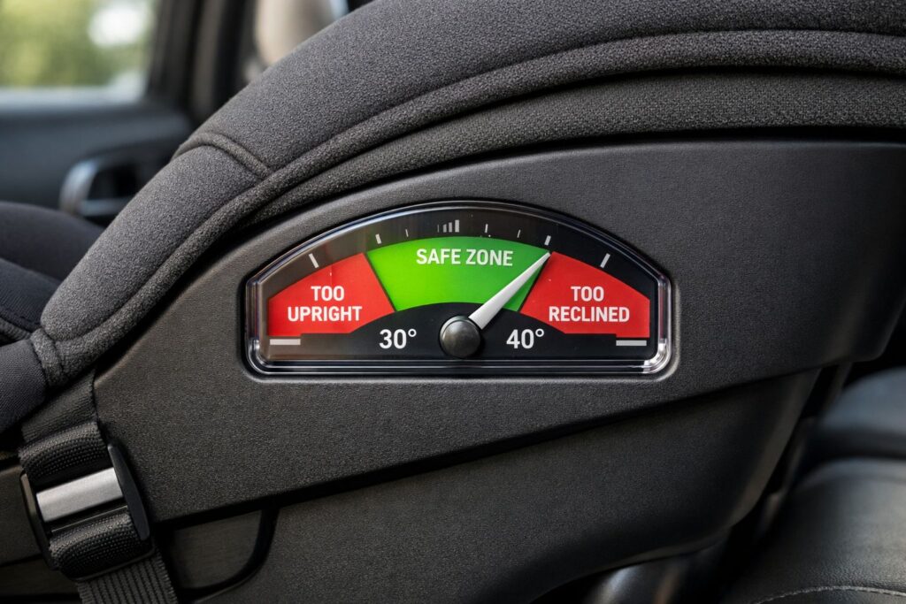 rear-facing car seat recline angle indicator for infants